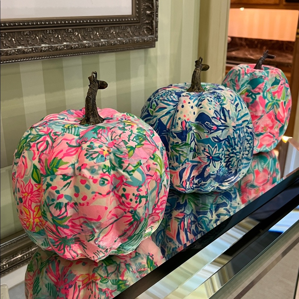 Brand New Lilly Pulitzer Pumpkin Set Of 3, Handmade With Lilly Pulitzer Fabrics
